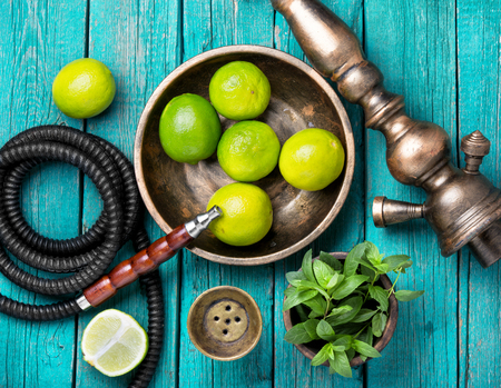hookah with a tobacco flavor of a mixture of lime and peppermintの写真素材