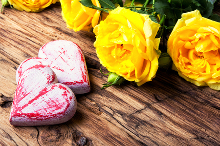 decorative hearts, fragrant roses for Valentines Dayの写真素材