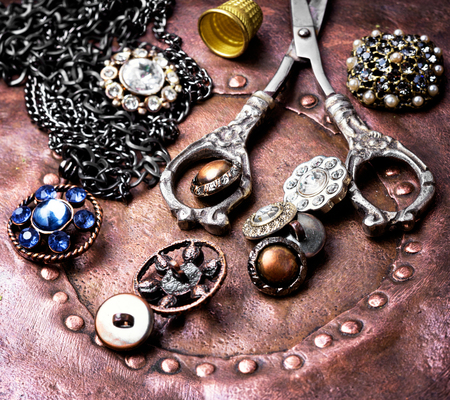 Fashionable brooches and buttons from clothing. Retro styleの写真素材