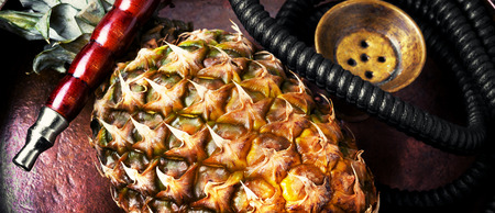 Stylish hookah with the aroma pineapple for relax.Pineapple shisha.Hookah loungeの写真素材