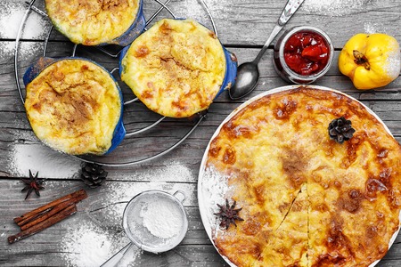 Rustic pie with quince and jam with spicesの写真素材
