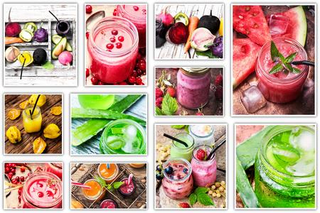 Collage with healthy juice from fresh vegetables and fruit.の写真素材
