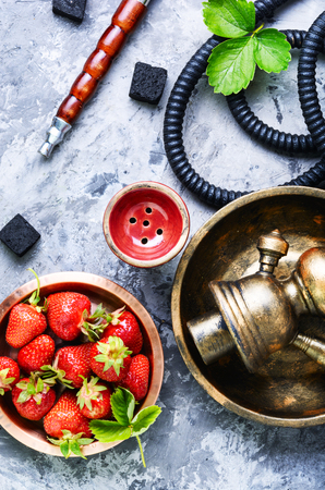 Oriental hookah with the aroma strawberry for relax.Strawberry shishaの写真素材