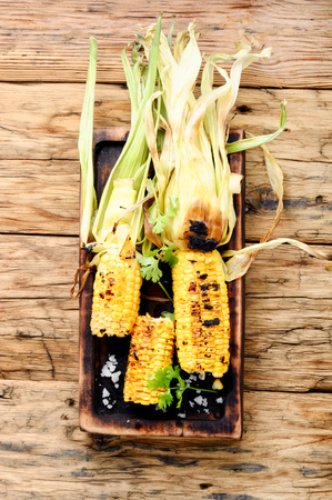 Delicious grilled corn.Fast food in the summer.Summer vegan dinnerの写真素材