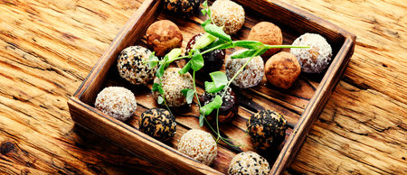 Dietary sweets with chickpeas, raisins, dried apricots and nuts. Clean food