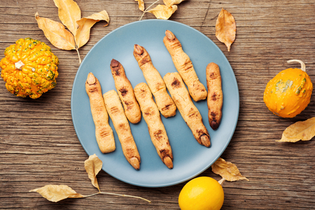 Zombie finger cookie for halloween holiday.Halloween party.の写真素材