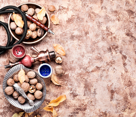 Turkish shisha hookah with flavor walnut for relax.