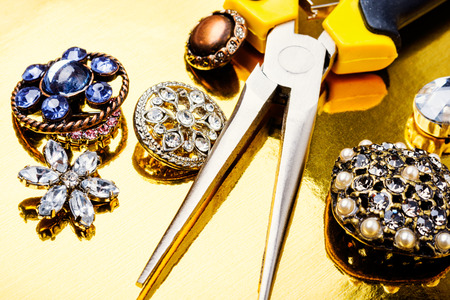 Making of handmade jeweller.Tools for jewelry making.Background for workshopsの写真素材