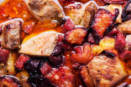 Beef with plum. Beef stew with ripe plums.European cuisineの写真素材
