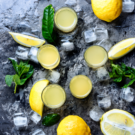 Italian lemon liqueur.Limoncello,most popular local liqueur.Alcoholic beverageの写真素材