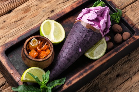 Selection of gourmet flavours ice cream in vibrant colorsの写真素材