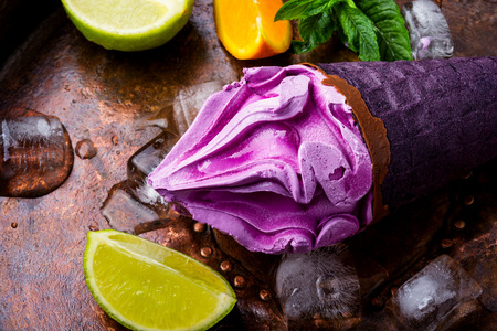 Selection of gourmet flavours ice cream in vibrant colorsの写真素材