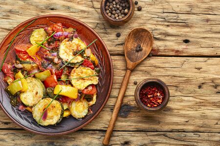 Grilled zucchini in Greek.Greek cuisine.Steamed vegetables.Summer foodの写真素材