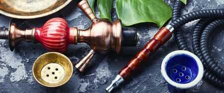 Details of the eastern kalian.Hookah with tropical flavor.Smoking tropical tobaccoの写真素材