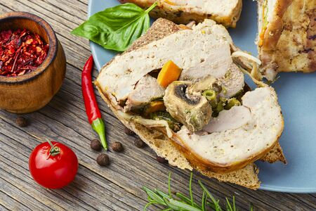 Terrine with bacon and turkey meat.French food.Meat terrineの写真素材