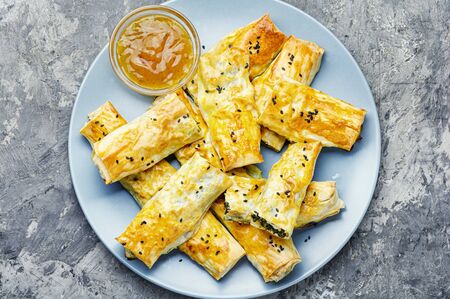 Turkish pastries with spinach and cottage cheese.Turkish cuisine