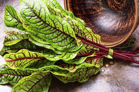 Bunch of raw sorrel on retro background.Sorrel bloody mary
