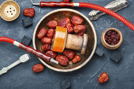 Turkish smoking hookah.Shisha tobacco with aroma of unabi