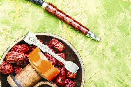 Oriental smoking hookah.Shisha tobacco with aroma of unabiの写真素材