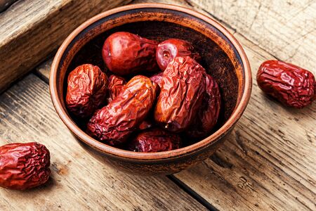 Bowl of dried unabi fruit or jujube.Medicinal and edible plantの写真素材