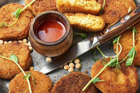 Vegetable diet cutlets made from green peas.Healthy nutrition.Vegan cutletsの写真素材