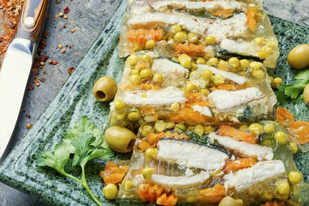 Jellied, cold dish of fish, filled with gelatinous broth.Russian foodの写真素材