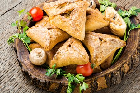 Kurnik, pie stuffed with chicken and mushrooms.Traditional Russian pieの写真素材