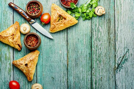 Kurnik,russian pie stuffed with chicken and mushrooms.Russian foodの写真素材