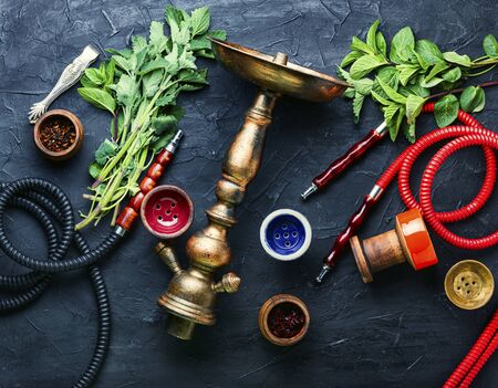 Oriental smoking shisha with tobacco with mint flavor.Turkish tobacco hookah.