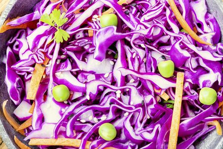 Fresh vegetables salad with purple cabbage and carrot.Coleslaw saladの写真素材