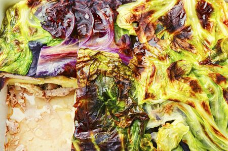 French lean gratin with cabbage and potatoes.Vegetable gratin.Vegetarian food.Healthy food.の写真素材