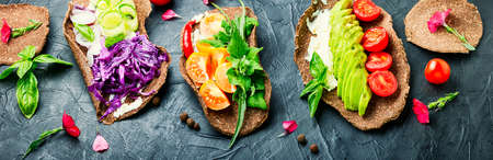 Vegan tortilla wrap roll with vegetables. Healthy foodの写真素材