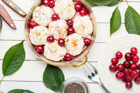 Dumplings or knedliky with cherry filling.National dish of Czech and Slovak cuisineの写真素材