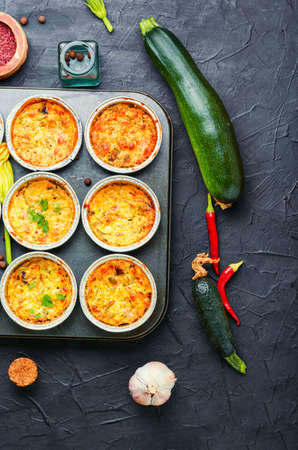 Fresh from the oven muffins with zucchini.Healthy food.の写真素材