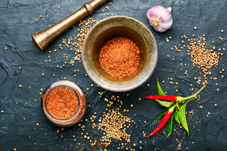 Spice or seasoning dry adjika, ingredients for adjika.の写真素材