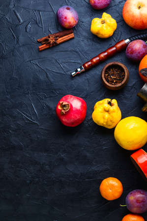 Turkish smoking hookah with apple, pomegranate, citrus and grape aroma.の写真素材