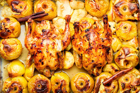 Delicious whole quail or partridge baked in apples.
