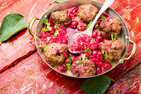 Delicious kufta or lamb meatballs in cherry sauceの写真素材
