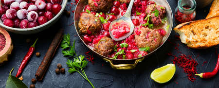 Delicious kufta or lamb meatballs in cherry sauceの写真素材