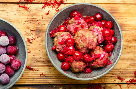 Delicious kufta or lamb meatballs in cherry sauceの写真素材