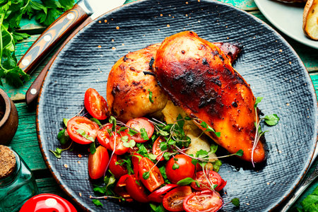 Chicken fillet with vegetable salad.Chicken breast on plate.Healthy foodの写真素材