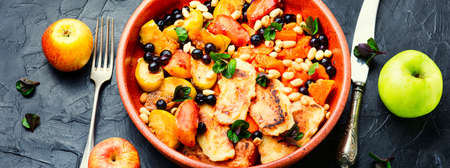 Delicious chicken breast roasted with berry Chicken meat baked with strawberries.Healthy food