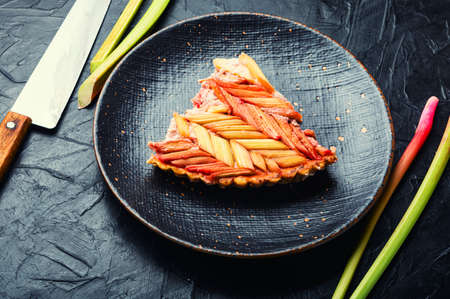 Summer homemade rhubarb pie. Classic rhubarb pie or tart.の写真素材