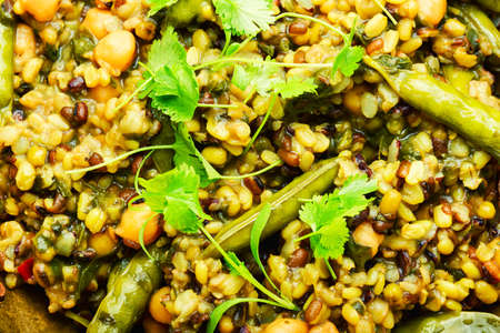 Kitchari, stewed rice with mash and spices fried in oil,