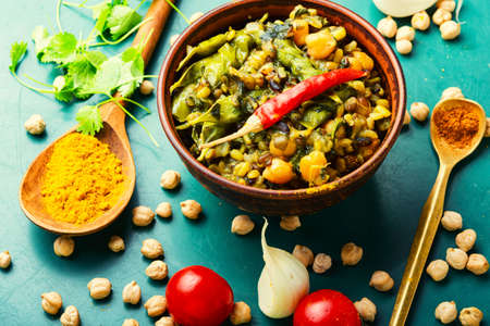 Kitchari, stewed rice with mash and spices fried in oil.Indian foodの写真素材