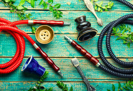 Fragrant oriental hookah with mint flavor. Fragrant shisha with peppermint