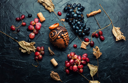 Young grape wine in a beautiful vessel.Beautiful wine flaskの写真素材