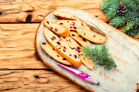 Fresh biscotti cookies with dried cranberries.Cantuccini, christmas foodの写真素材