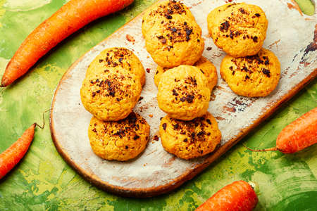 Homemade dietary carrot cookies, sweet pastries. Carrot fresh baked cookiesの写真素材