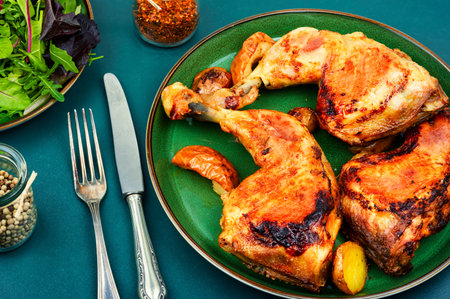 Tasty barbecue chicken meat. Fried chicken legs quartersの写真素材